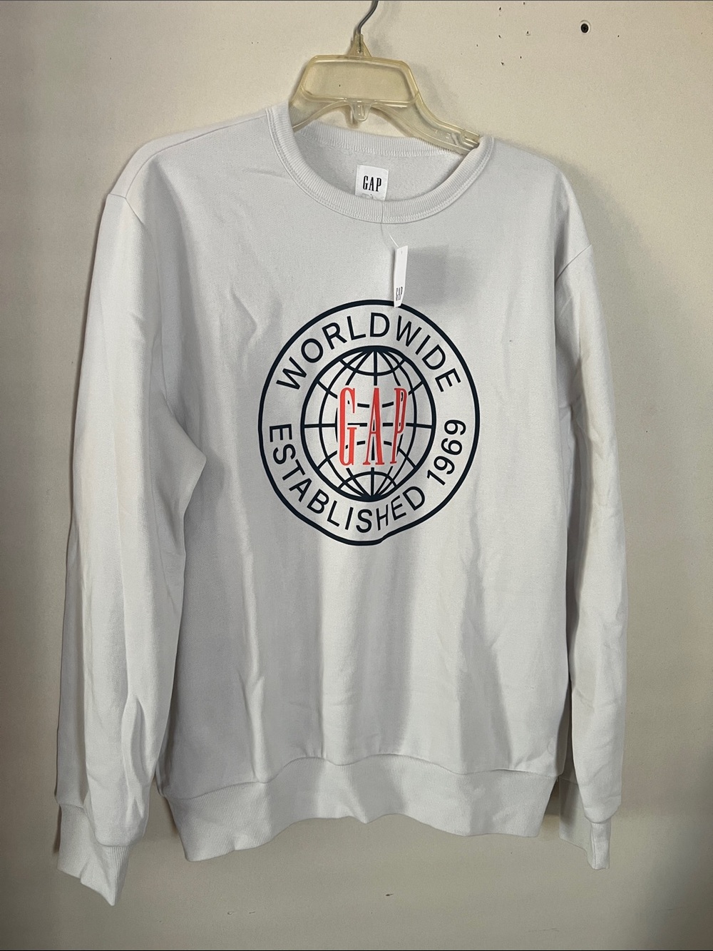 GAP White Crewneck Sweatshirt with Worldwide Logo
